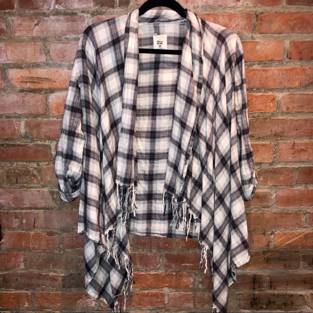 Billabong Plaid Fringe Cardigan